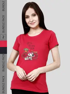 CHOZI Pack Of 2 Snoopy Printed Cotton T-shirt