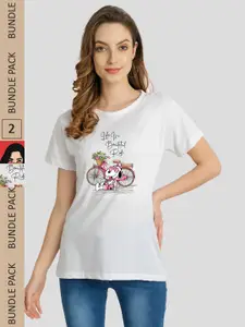 CHOZI Pack of 2 Printed Round Neck Cotton T-shirt