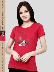 CHOZI Pack Of 2 Graphic Printed Running Cotton T-shirt