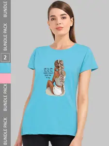 CHOZI Pack Of 2 Graphic Printed Cotton T-shirts