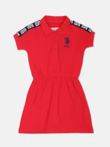 U.S. Polo Assn. Girls Brand Logo Taped Pure Cotton T-shirt Dress
