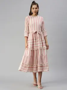 SHOWOFF Striped Tiered Organic Cotton Fit & Flare Midi Dress