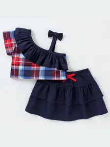 CrayonFlakes Girls Checked Frill Top with Skirt