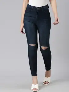ZHEIA Women Skinny Fit High-Rise Slash Knee Light Fade Stretchable Cotton Jeans