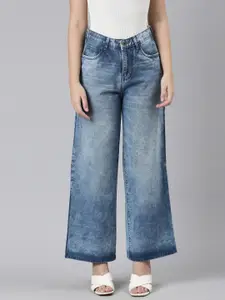 ZHEIA Women Wide Leg High-Rise Heavy Fade Cotton Jeans