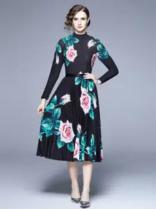 JC Collection Women Flower Printed Round Neck Top With Skirt