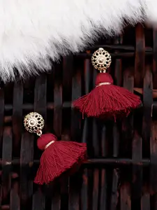 Bellofox Maroon Contemporary Tasseled  Drop Earrings