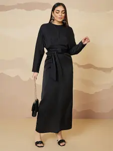 Styli Black Waist Tie-Up Midi Wrap Dress