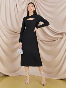 Styli Black Cut-Out Detail Sheath Midi Dress