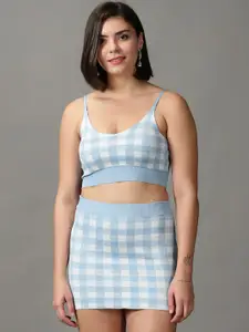 SHOWOFF Women Checked Top & Skirt Co-Ords Set