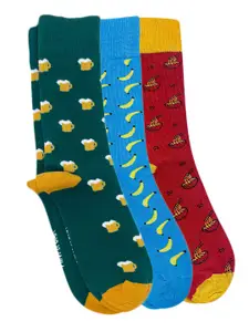 Mint & Oak Men Pack Of 3 Patterned Calf-Length Socks