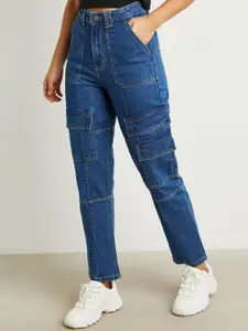 Styli Women High Waist Straight Leg Denim Jeans with Pocket Detail