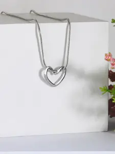 ToniQ Silver-Plated Heart Charm Pendant Necklace