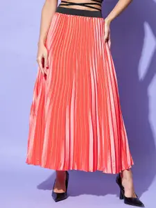 StyleStone Satin Accordion Pleated Maxi Skirt