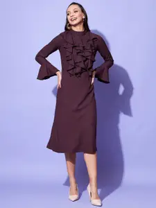 StyleStone Bell Sleeve Ruffled A-Line Midi Dress