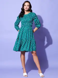 StyleStone Teal Polka Dot Fit & Flare Dress