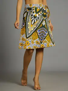 HANDICRAFT PALACE Printed Wrap-Around Knee-Length Pure Cotton Skirt