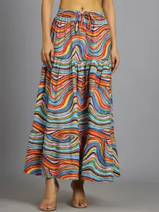 HANDICRAFT PALACE Printed Pure Cotton Tiered Flared Maxi Skirt