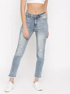 Flying Machine Blue Veronica Skinny Fit High-Rise Mildly Distressed Stretchable Jeans