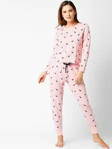 I like me Plus Size Conversational Printed Pure Cotton Night Suit