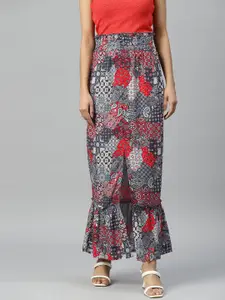 Popnetic Patch Printed Front Slit Skirt