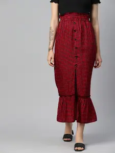 Popnetic Gingham Checks Front Slit Skirt
