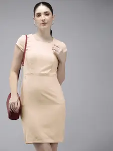 Van Heusen Woman Solid Cap Sleeves Sheath Dress