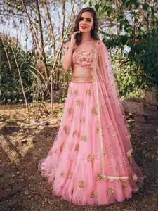 ODETTE Embellished Sequinned Semi-Stitched Lehenga & Unstitched Blouse With Dupatta