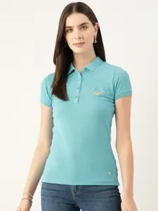 Monte Carlo Pure Cotton Embroidered Detail Polo Collar T-shirt