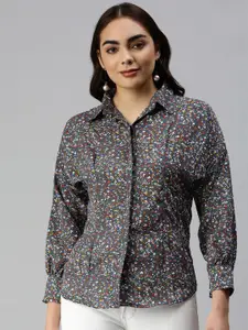 SHOWOFF Women Floral Printed Puff Sleeves Contemporary Slim Fit Casual Shirt