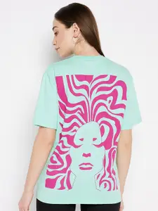 EDRIO Abstract Printed High Neck Pure Cotton Loose T-shirt