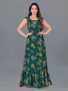 FASHION DREAM Floral Printed Crepe Maxi Dress