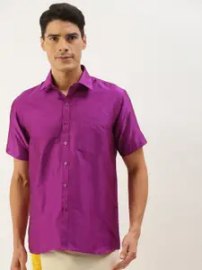 THANGAMAGAN Spread Collar Short Sleeves Casual Shirt