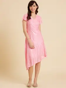 Emmyrobe V-Neck Asymmetrical Hemline Jacquard A-Line Dress