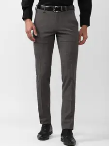 Van Heusen Men Checked Self Design Mid-Rise Slim Fit Formal Trousers