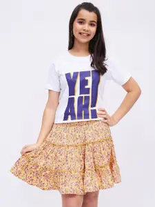 luyk Girls Printed T-shirt with Tiered Skirt