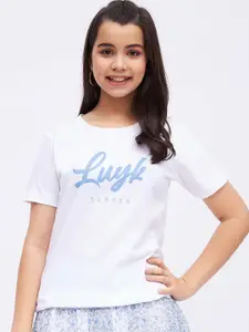 luyk Girls Typography Printed Pure Cotton T-Shirt