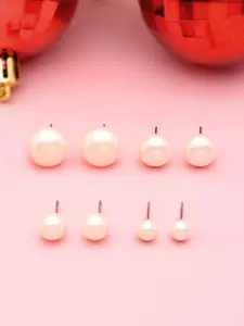 Mahi Rhodium-Plated Circular Pearls Studs Earrings