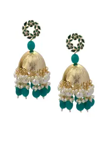 Mahi Gold-Plated Artificial Stones and Beads Contemporary Jhumkas Earrings