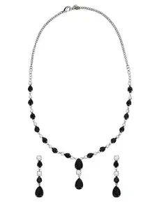 Mahi Rhodium-Plated Stone-Studded Necklace and Earrings