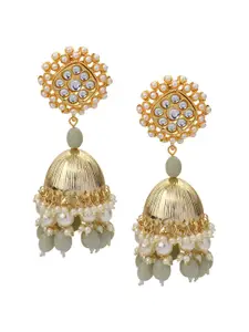 Mahi Gold-Plated Artificial Stones and Beads Contemporary Jhumkas Earrings