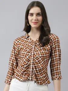 Latin Quarters Checked Gathered Shirt Style Top