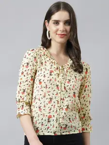 Latin Quarters Floral Print Bell Sleeves Shirt Style Top