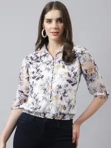 Latin Quarters Floral Printed Smocked Shirt Style Top