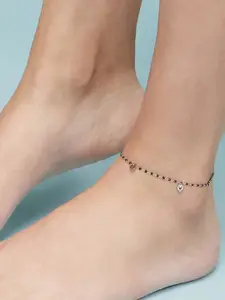 Zavya Rhodium-Plated Crystal-Studded & Beaded Anklet