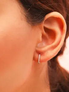 Zavya Rhodium-Plated Cubic Zirconia Circular 925 Sterling Silver Hoop Earrings