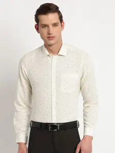 Turtle Men Modern Slim Fit Opaque Printed Cotton Linen Formal Shirt