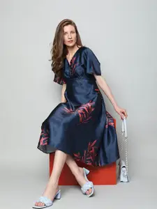 Vero Moda Floral Printed Extended Sleeves Fit & Flare Midi Dress