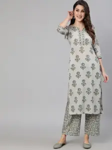 AASI - HOUSE OF NAYO Floral Printed Screen Print Notched Neck Pure Cotton Kurta