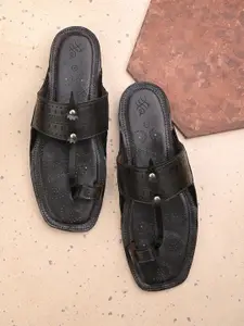 House of Pataudi Men Textured One Toe Comfort Sandals